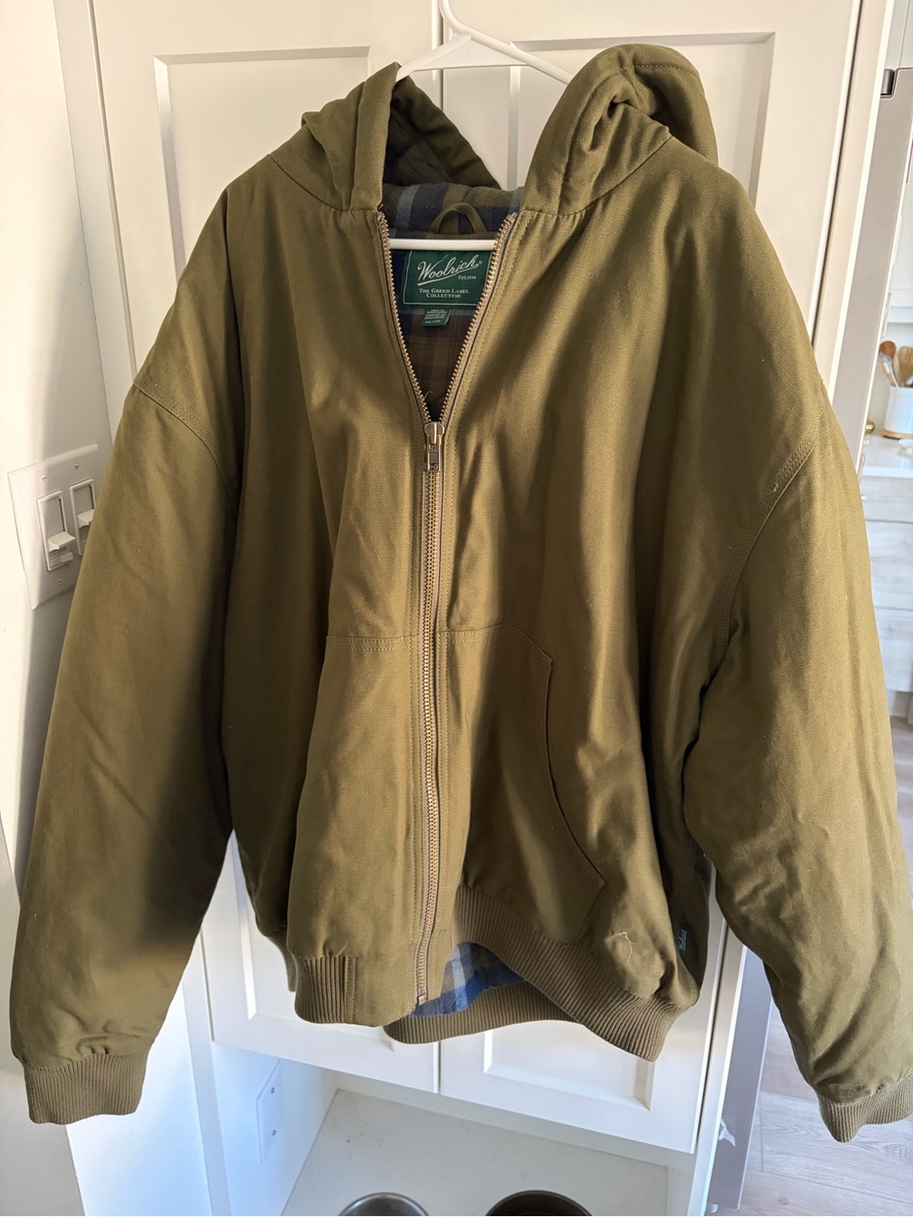 Woolrich Olive Green Hooded Zip-Front Field Jacket